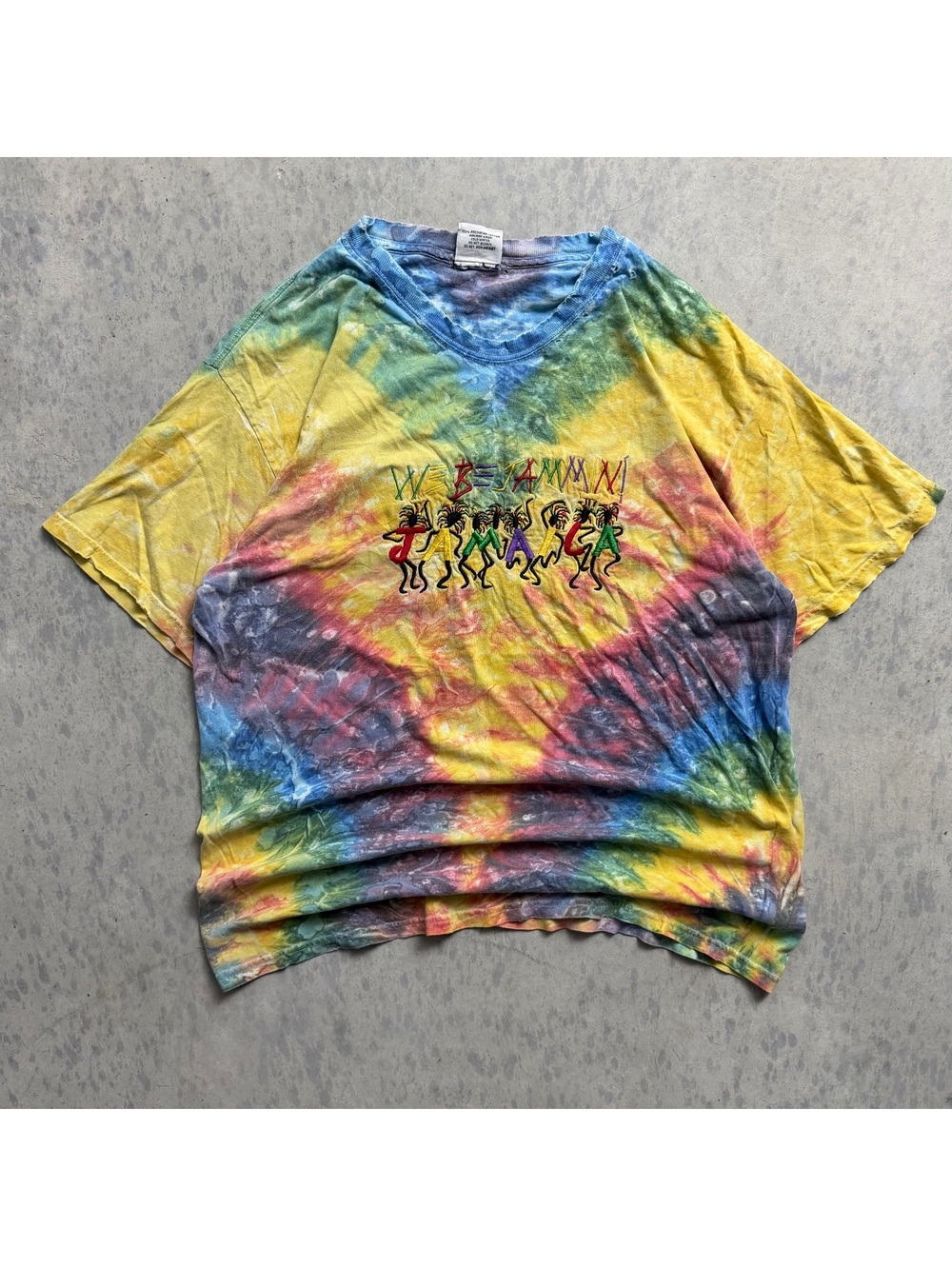 VTG 90s Jamaica “We Be Jammin” Tie Dye Graphic T Shirt Sz. M Vacation Souvenir